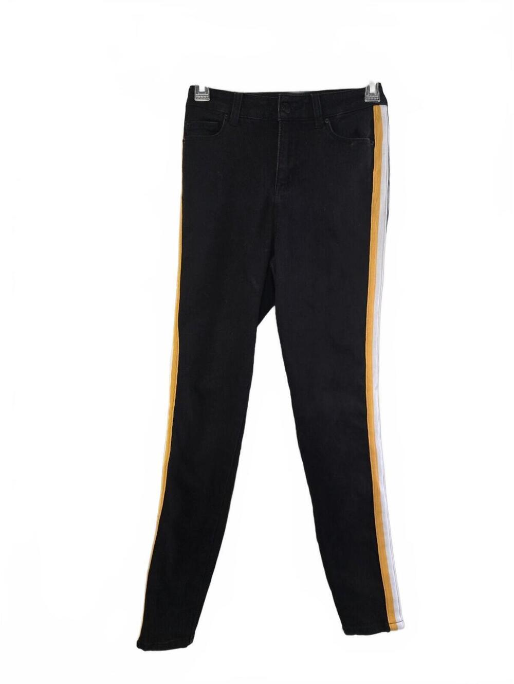 Ci Sono Black Skinny Pants with Yellow and White Side Stripes